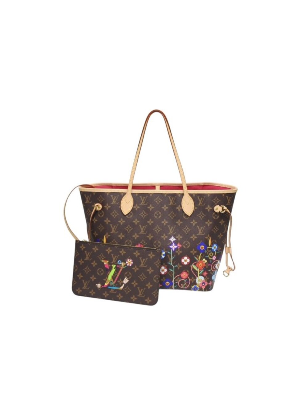 Louis Vuitton Monogram LV TM Neverfull MM Tote Bag Takashi Murakami Brown Gold